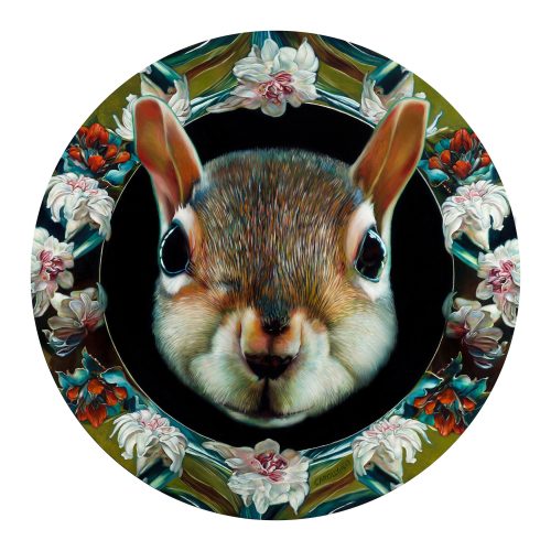 Moon Squirrel, 36" diameter, oil on panel, 2017.